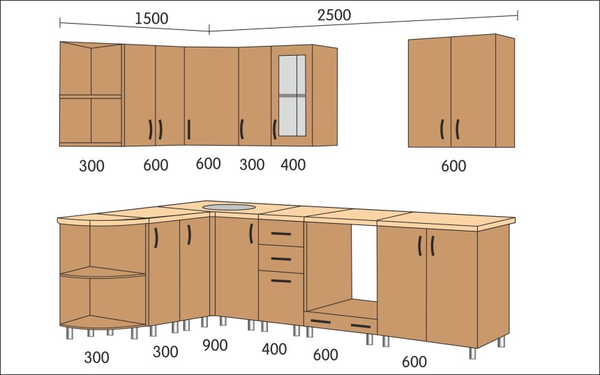 Кухонные шкафы размеры с деталировкой (76 фото)
