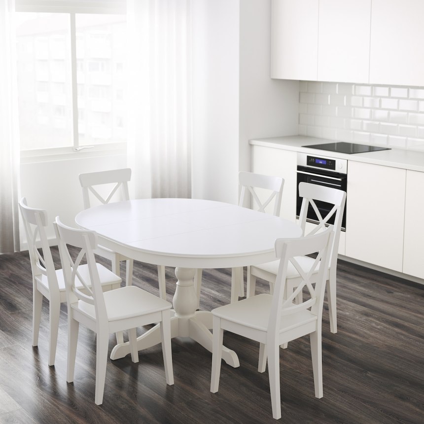 Икеа обеденный стол раздвижной белый для кухни (65 фото)