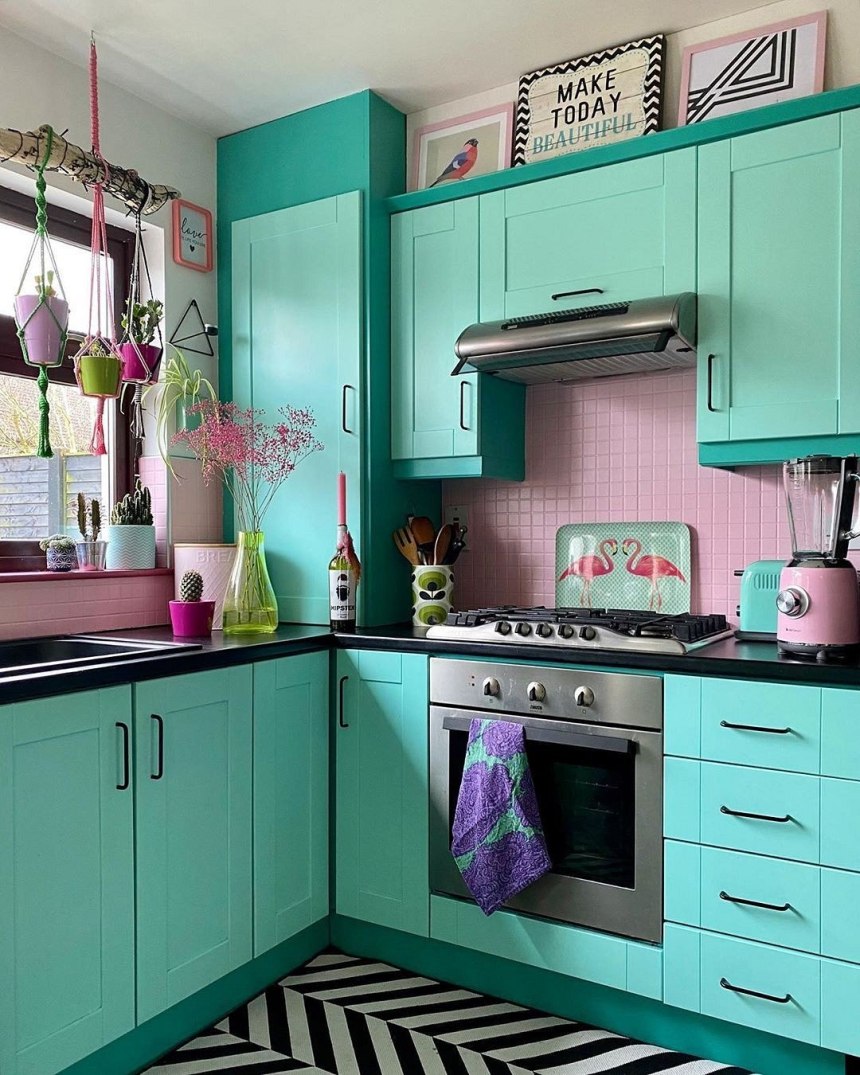 Кухня маленькая цвет тиффани (54 фото)