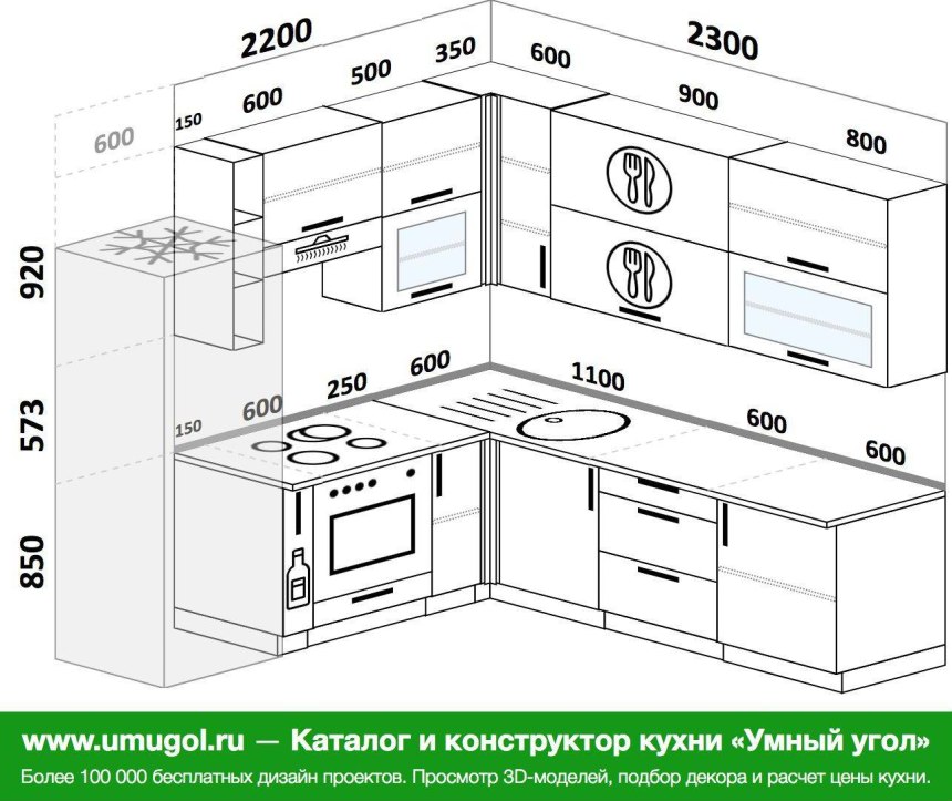 Развертка кухни с розетками