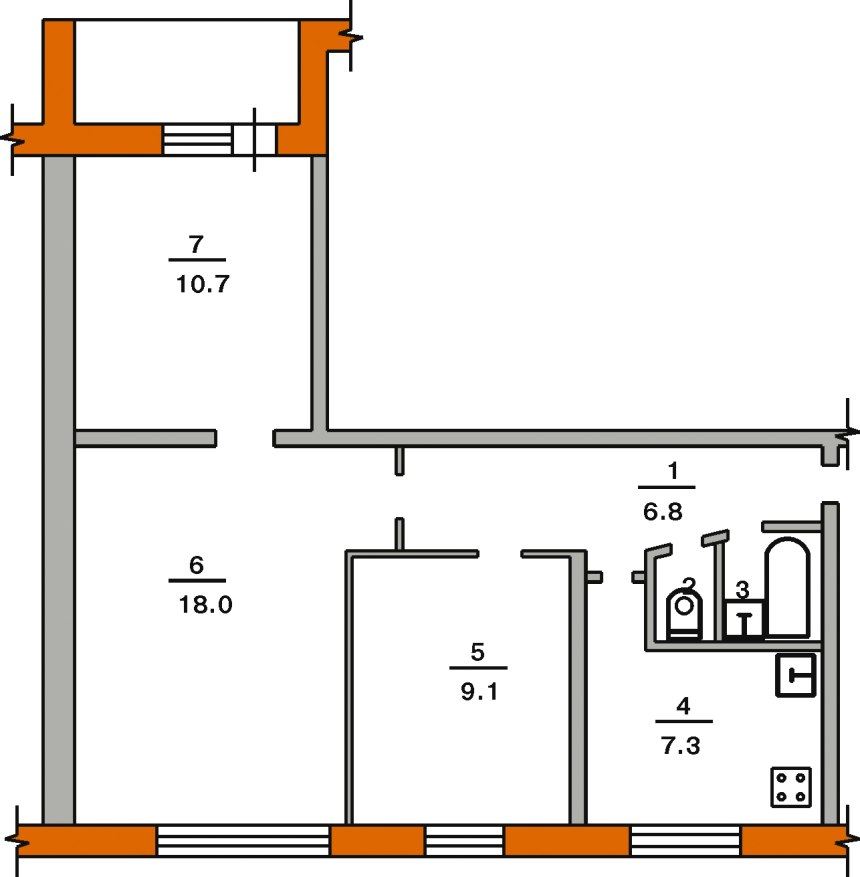 Планировка 2х комнатной квартиры 45 м2