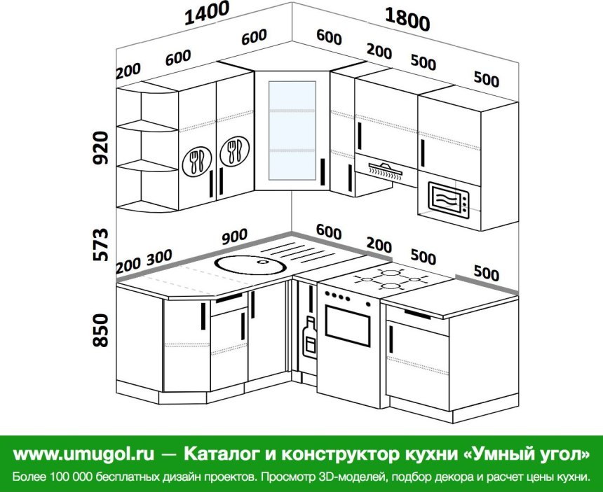 Чертежи угловой кухни 1.5×2.5