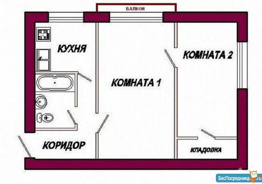 План 3 комнатной квартиры без балкона