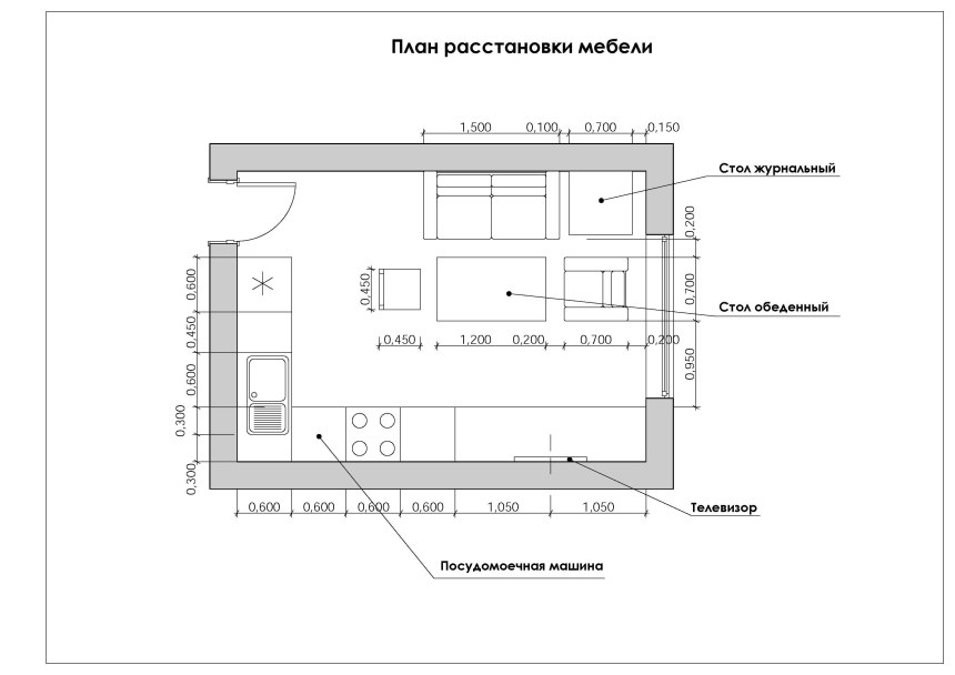 План кухни с размерами чертеж