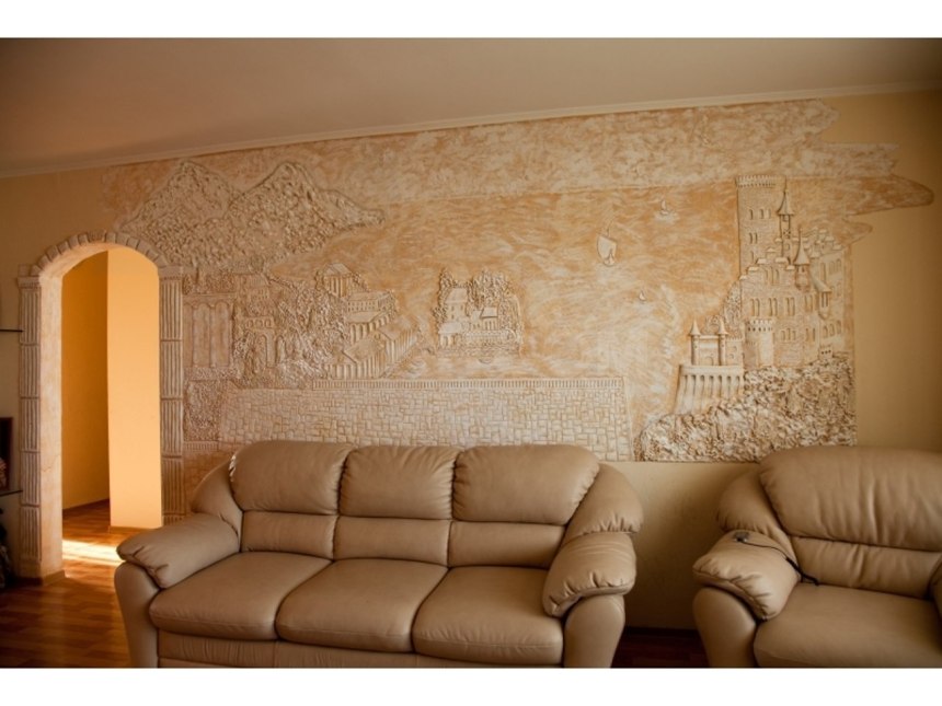Фактурная стена в гостиной (64 фото)