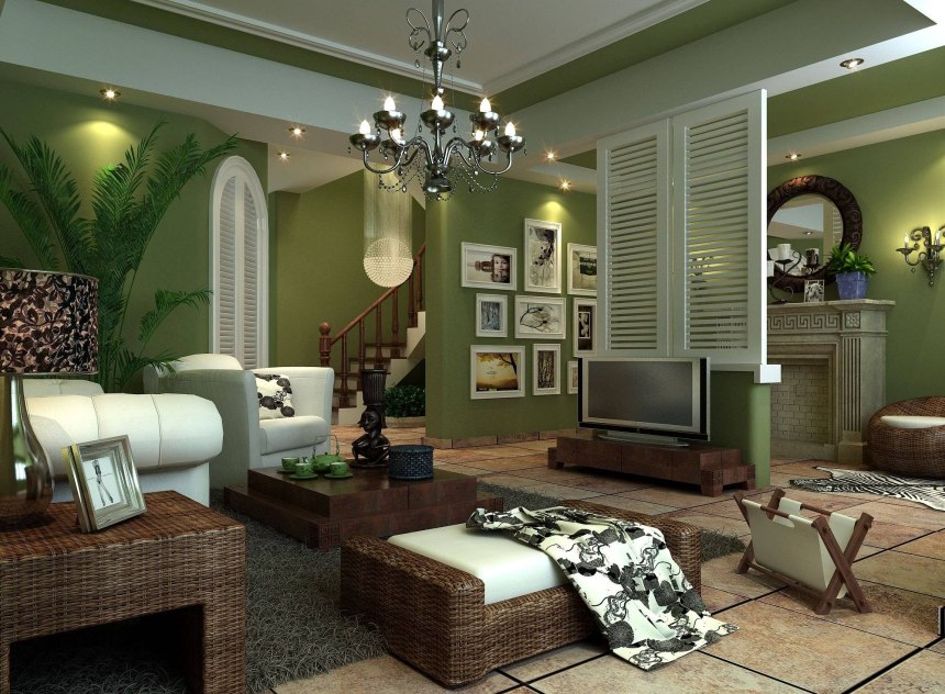 Оливковый цвет стен в гостиной (55 фото)