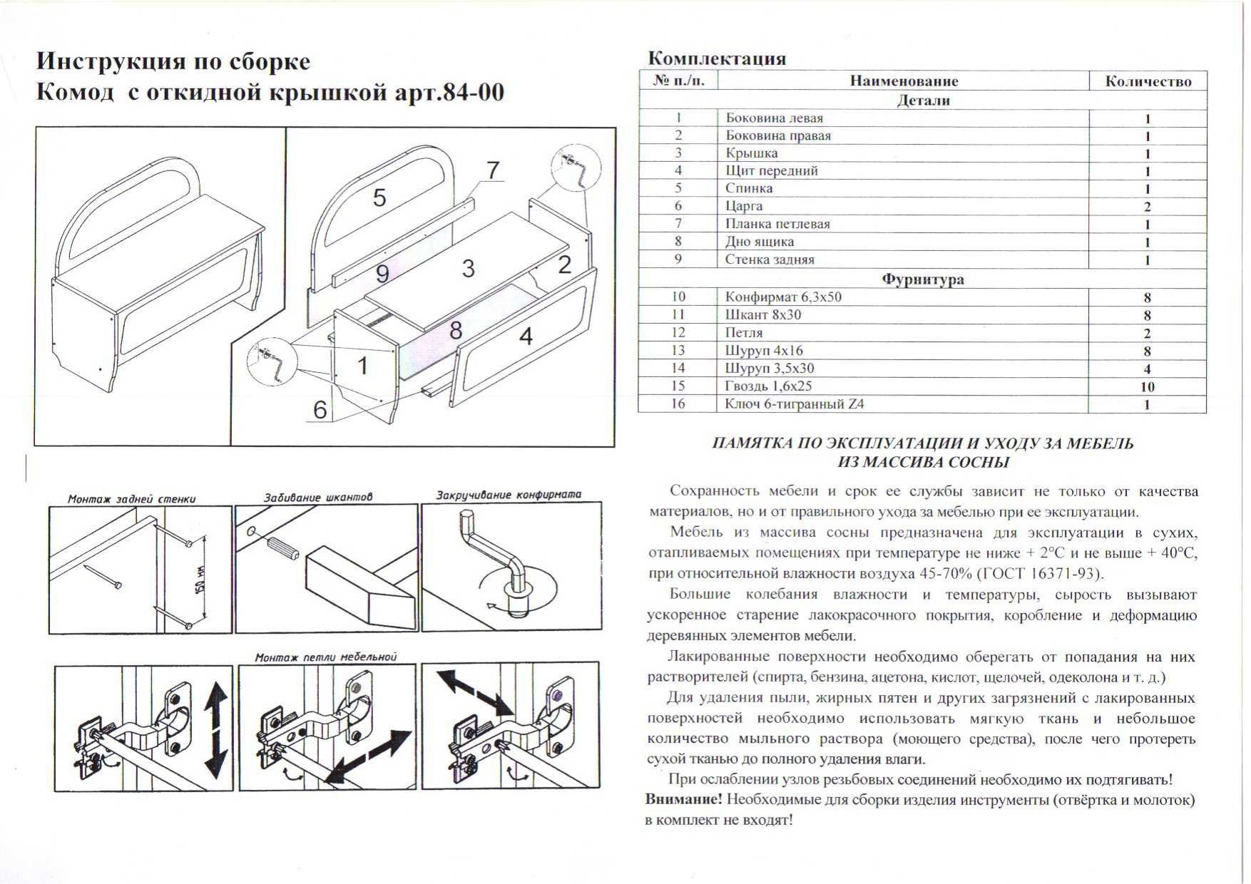 Инструкция по сборке комода