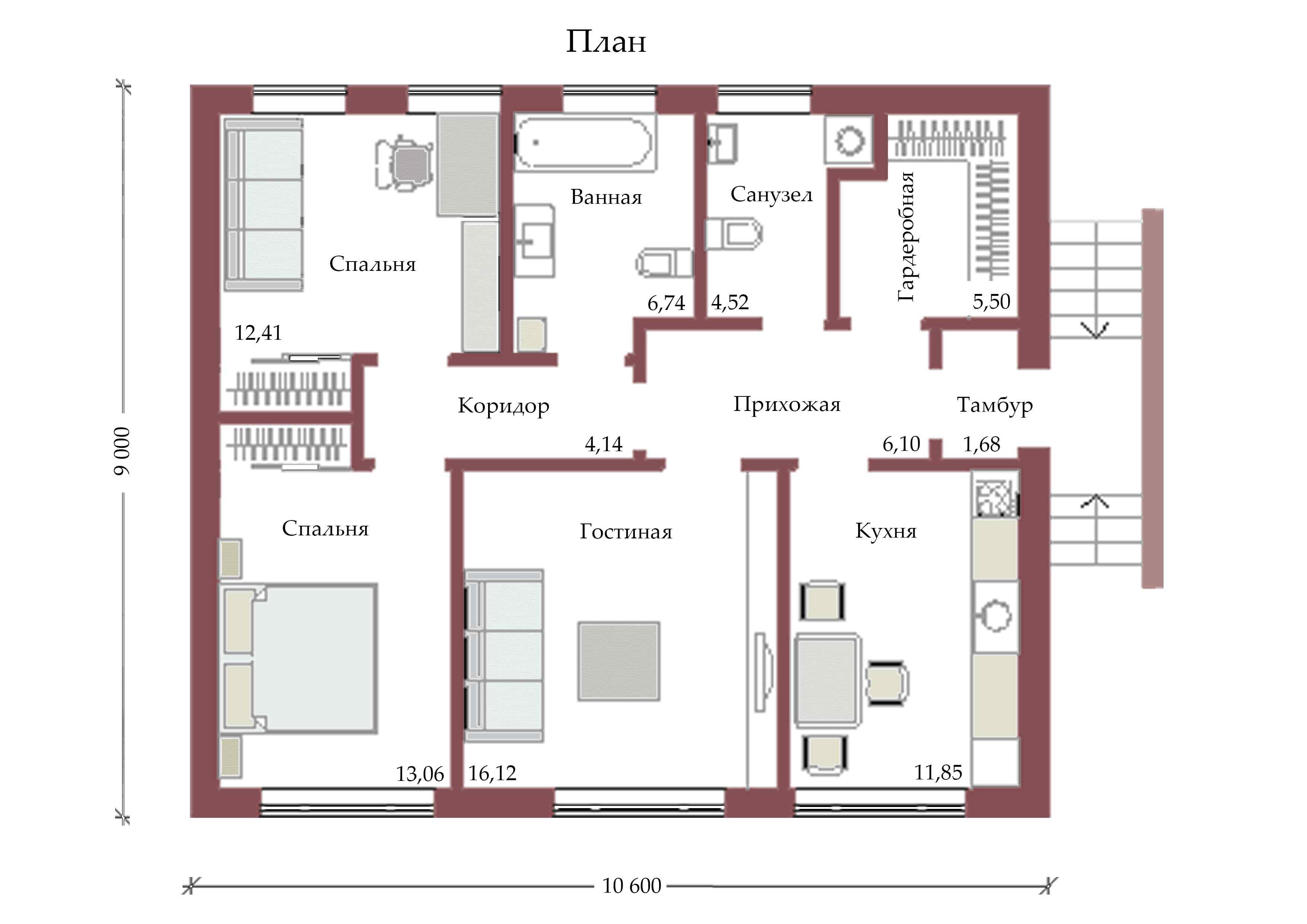 планировка дома 8х10 одноэтажный с тремя спальнями