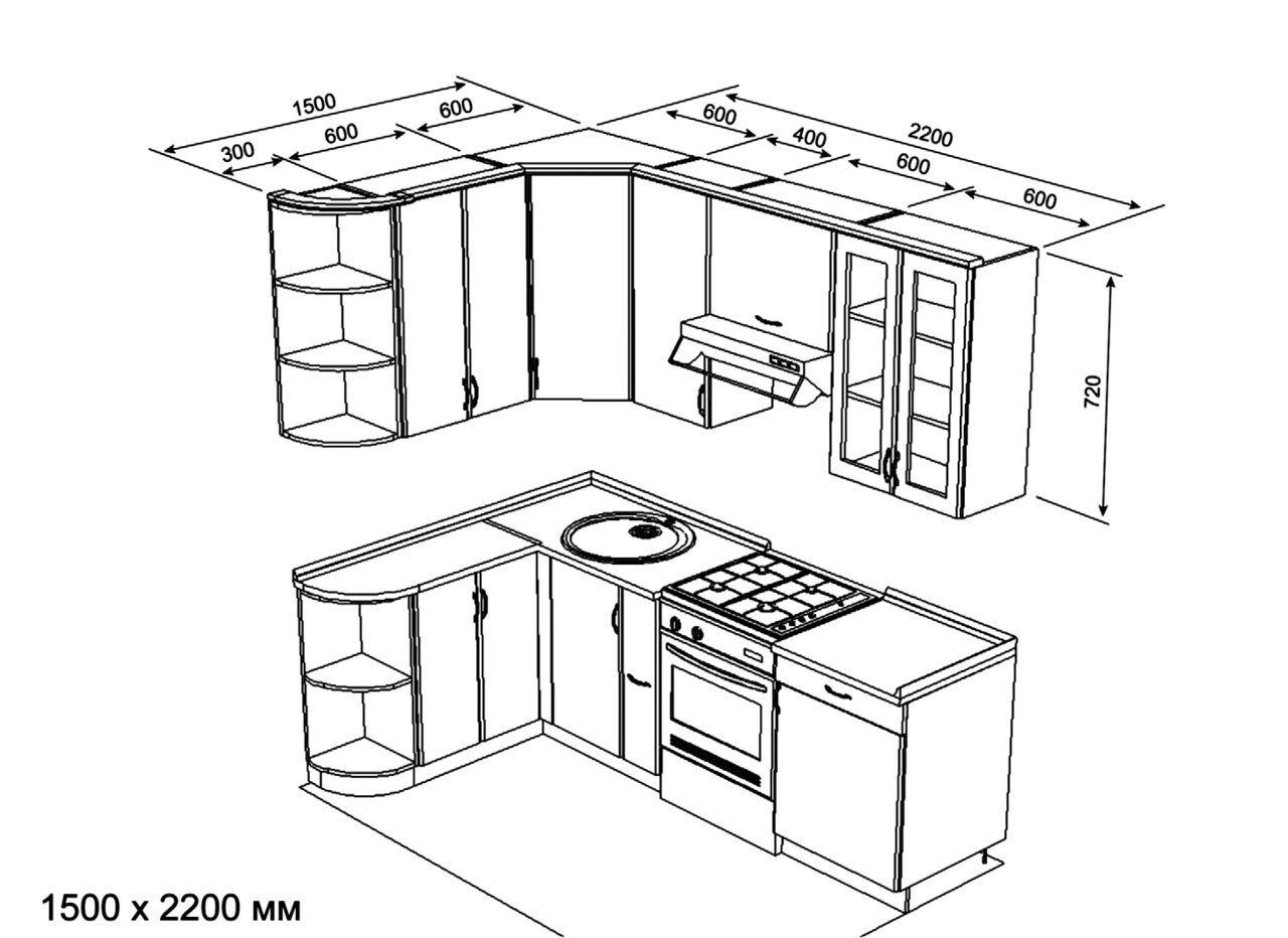 Чертёж кухни угловой 2.90