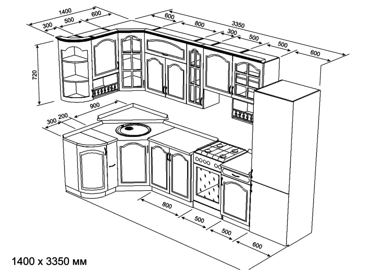 Проект угловой кухни с размерами