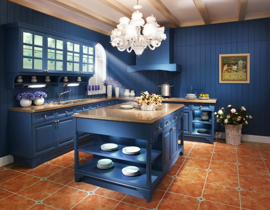 Кухня в темно синем цвете дизайн (55 фото)