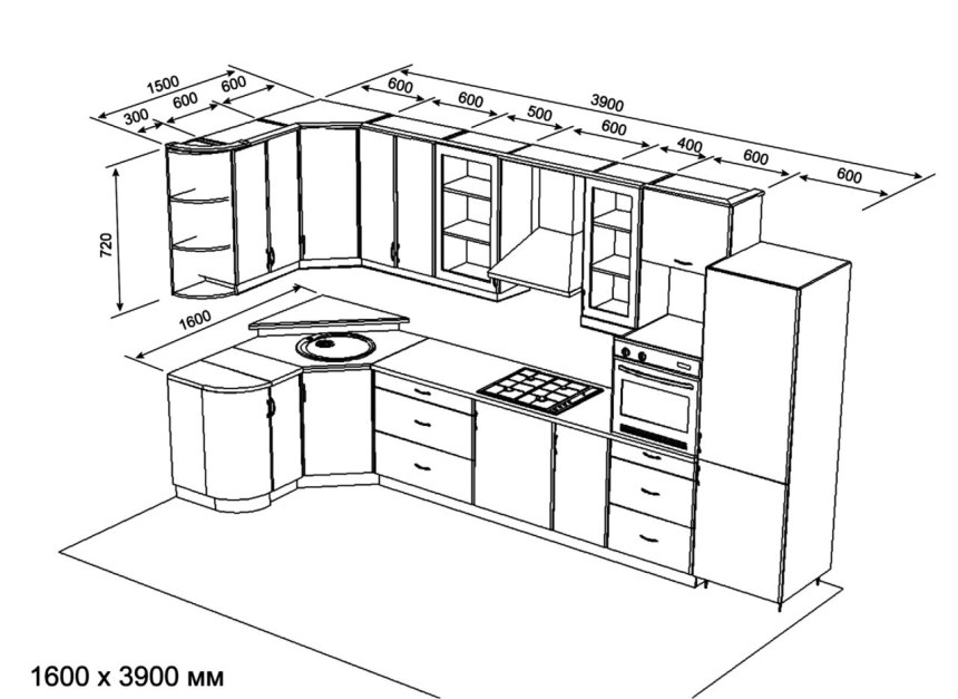 Размеры угловой кухни мебель (78 фото)