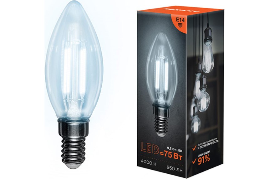 Лампа Gauss led Filament свеча e14 5w 420lm 2700к 1/10/50