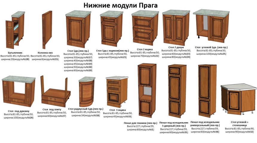 Схемы модулей кухонь Стендмебель