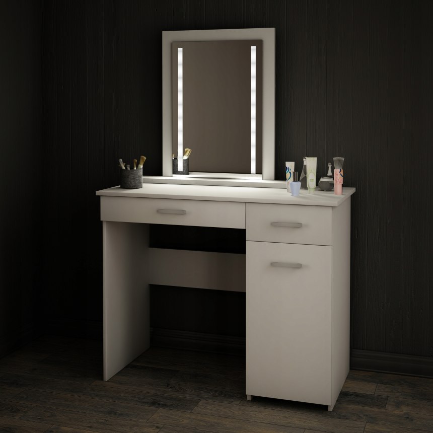 Туалетный столик с откидным зеркалом и подсветкой (52 фото)