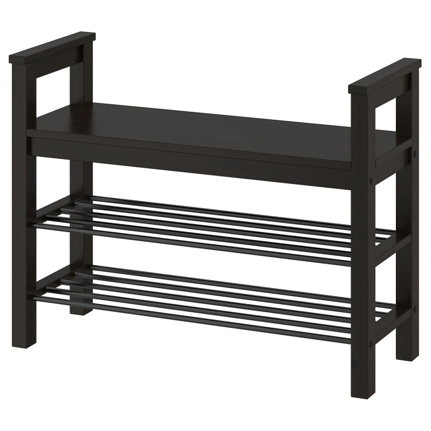 Hemnes ХЕМНЭС скамья с полкой для обуви, черно-коричневый85x32x65 см
