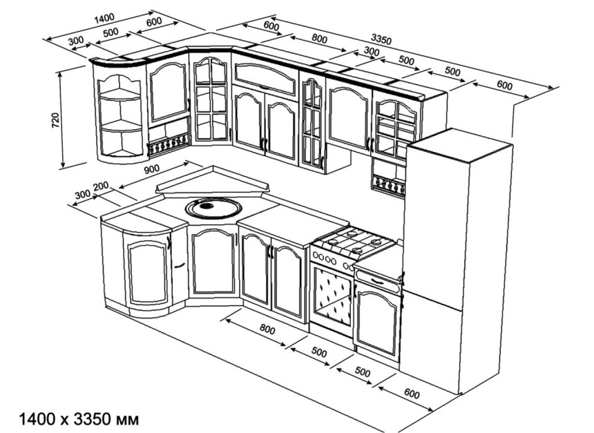 Проекты кухонь угловых с размерами готовые (89 фото)
