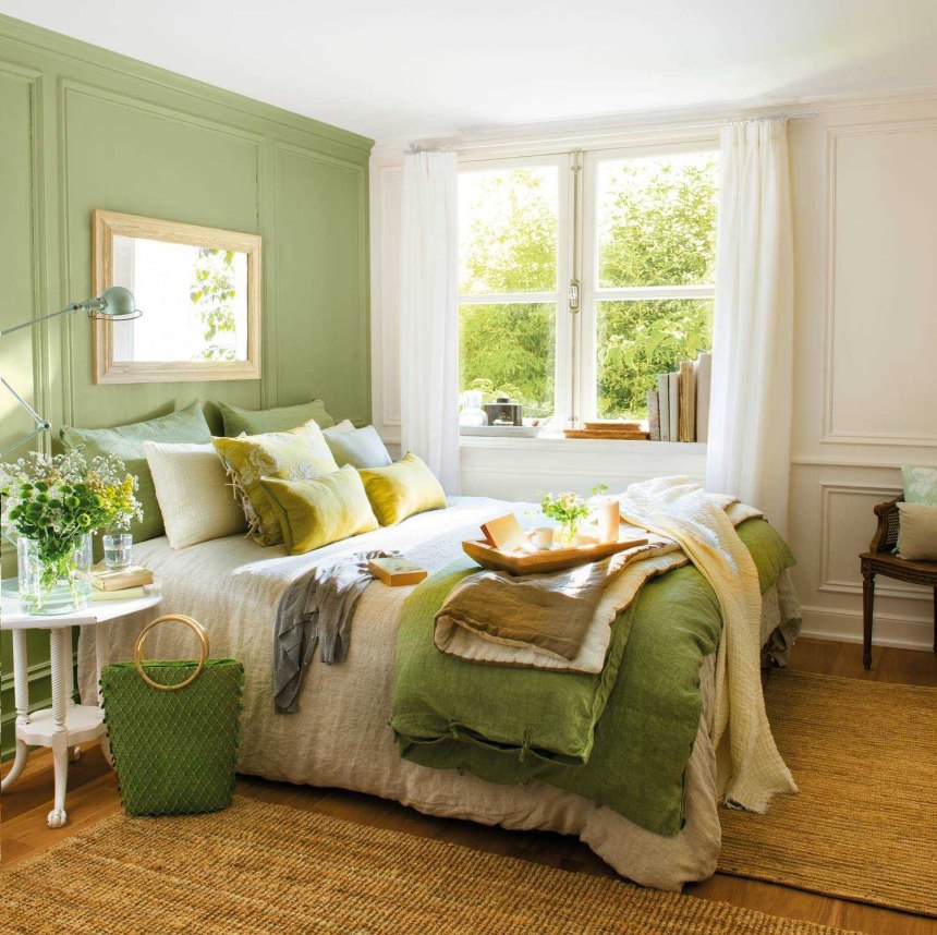 Оливковый цвет в интерьере спальни (50 фото)