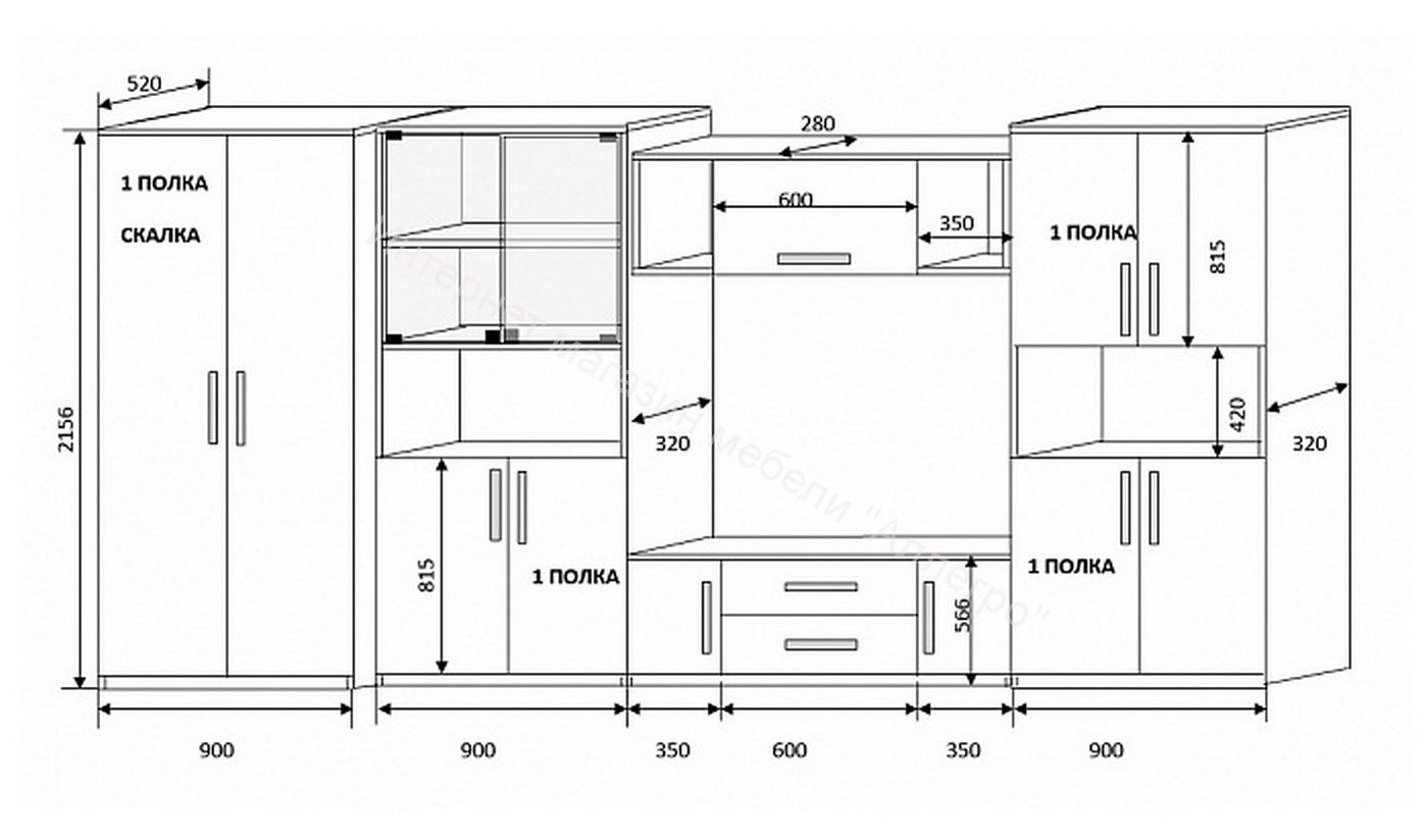 чертеж шкаф купе в гостиную
