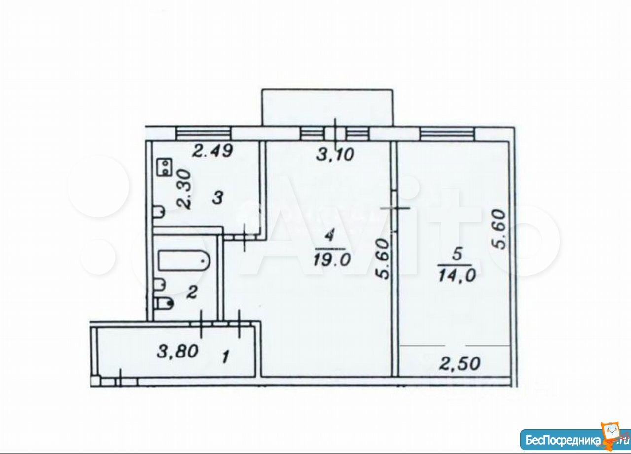 План БТИ хрущевки 2 комнаты с размерами
