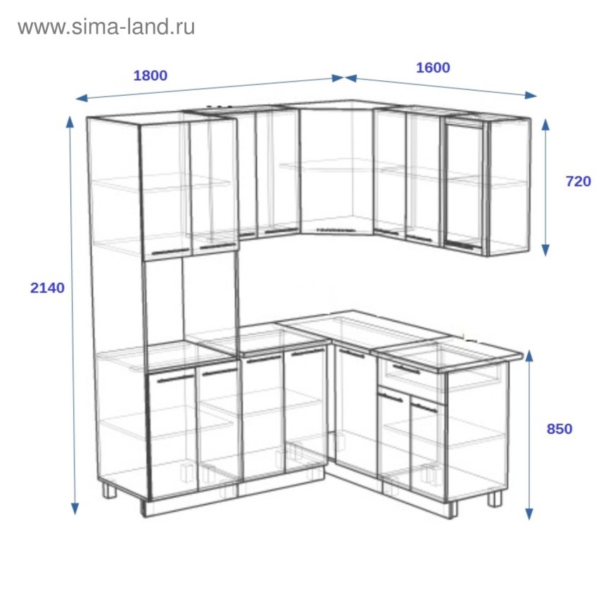Угловые кухни 3м на 1м