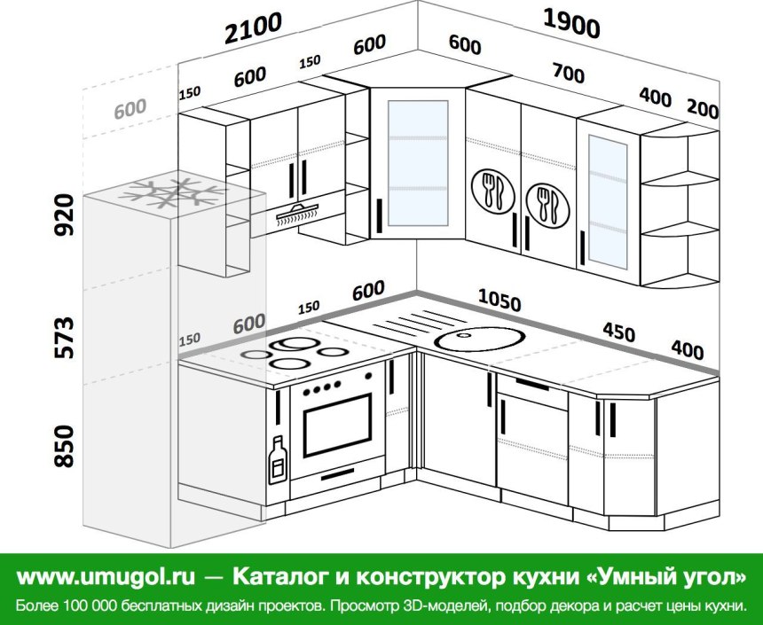 Планировка углового кухонного гарнитура