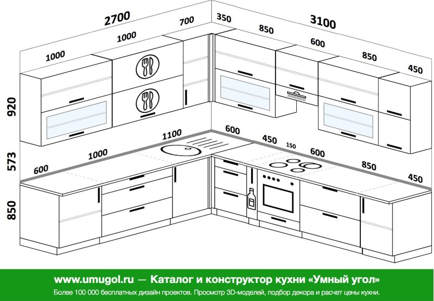 Проект кухни 310 на 210см