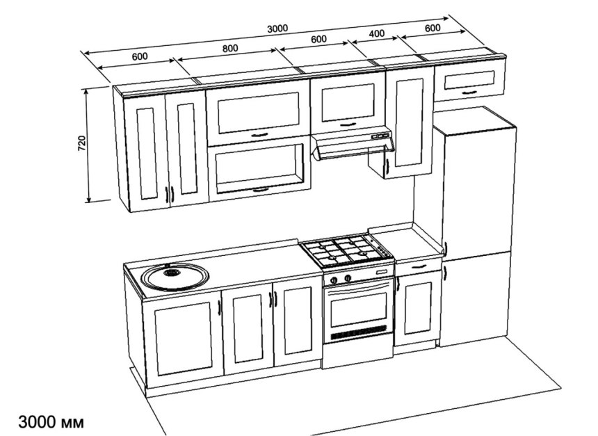 Чертеж прямой кухни