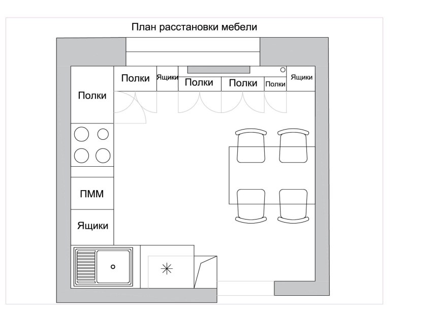 Схема расположения мебели в студии