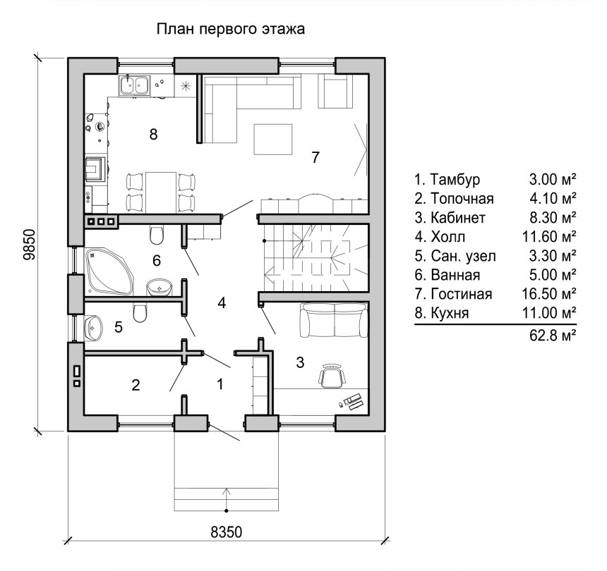 Планировка домов двухэтажных с гостиной столовой (73 фото)