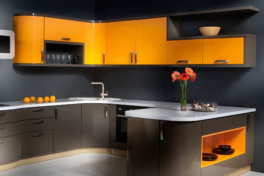 Кухня оранжевая с черным (65 фото)