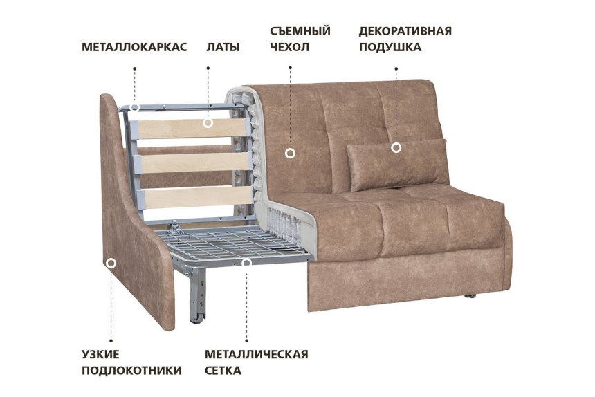 Диван аккордеон со столиком в подлокотнике