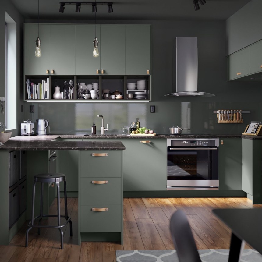Кухня фьорд зеленый цвета дизайн (56 фото)