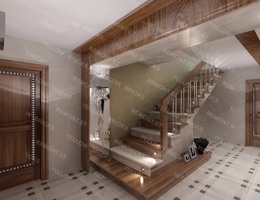 Лестница бежевая с коричневым (58 фото)