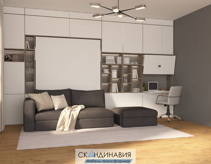 Длинные шкафы у кровати