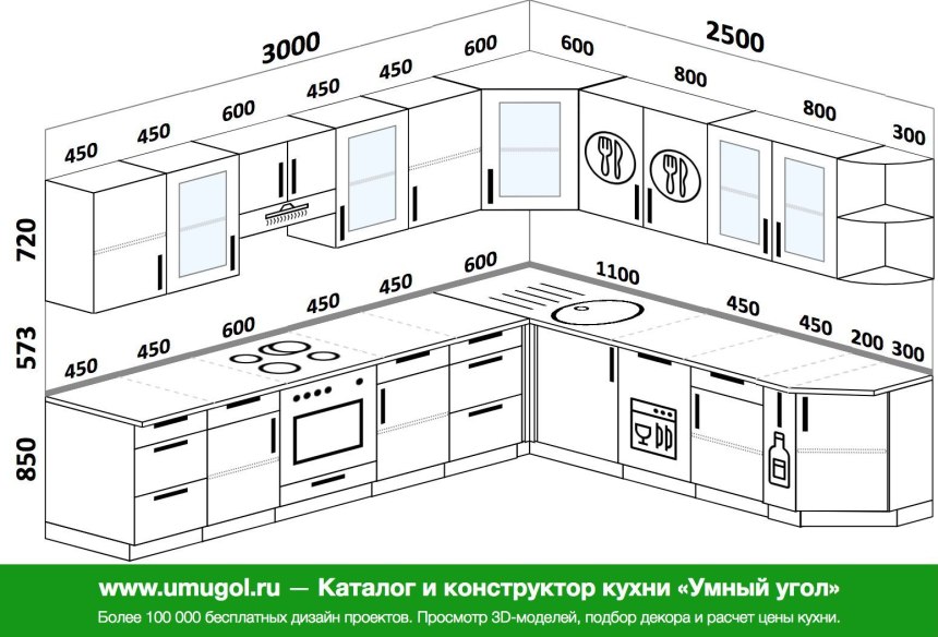 Верхний кухонный угловой модуль 90º