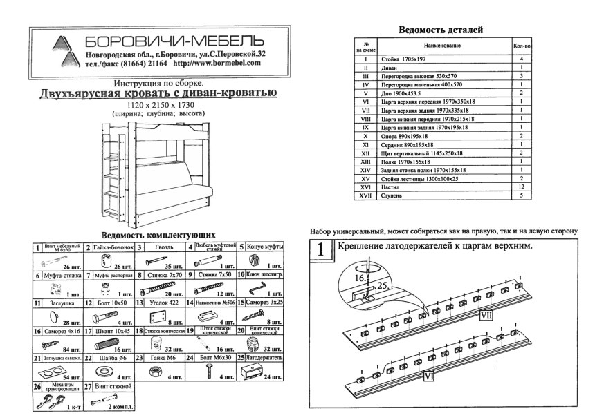 Схема сборки двухъярусной кровати с диваном