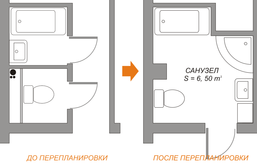 Перепланировка санузла и ванной комнаты в панельном доме