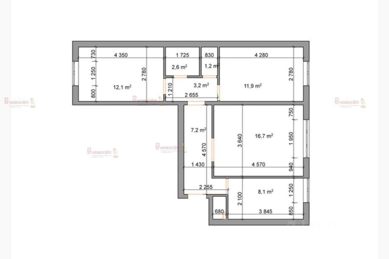Схема 3х комнатной квартиры в панельном 9 этажном доме