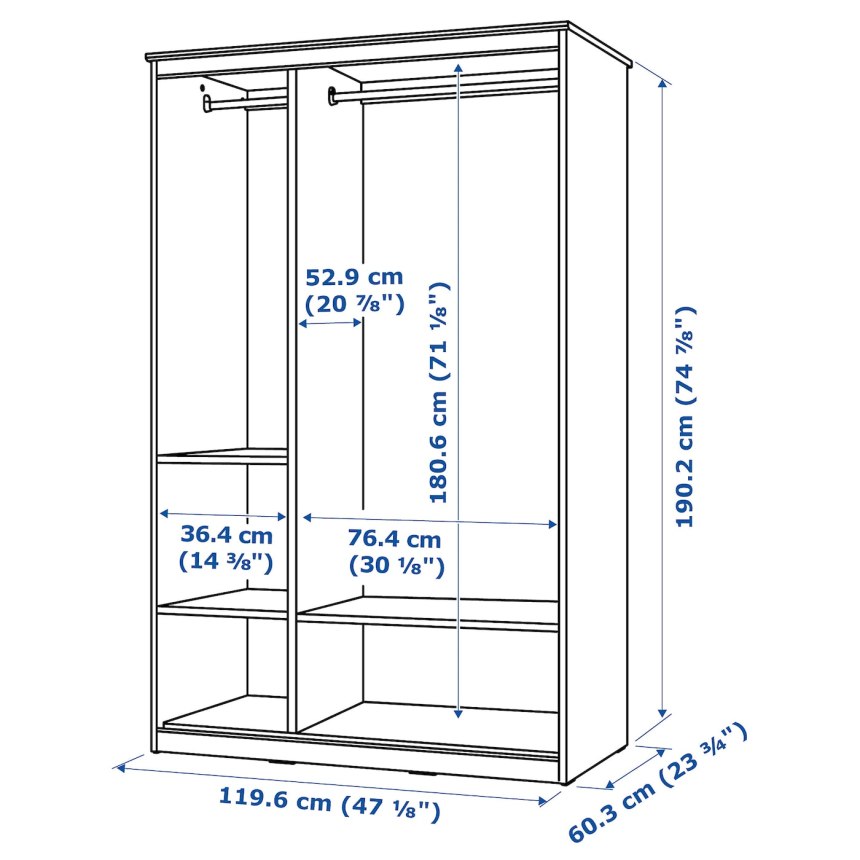 СОНГЕСАНД шкаф платяной белый120x60x191