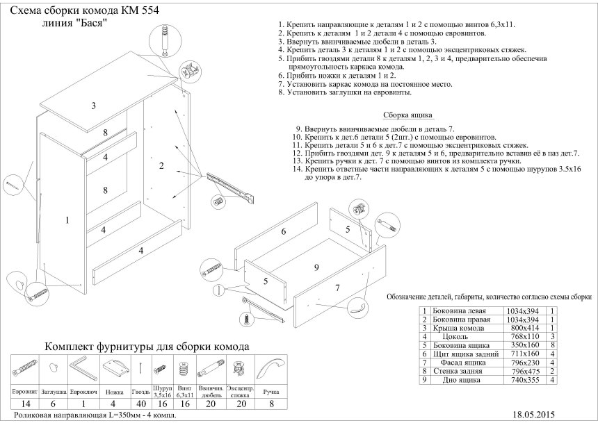 Схема сборки комода 5 ящиков