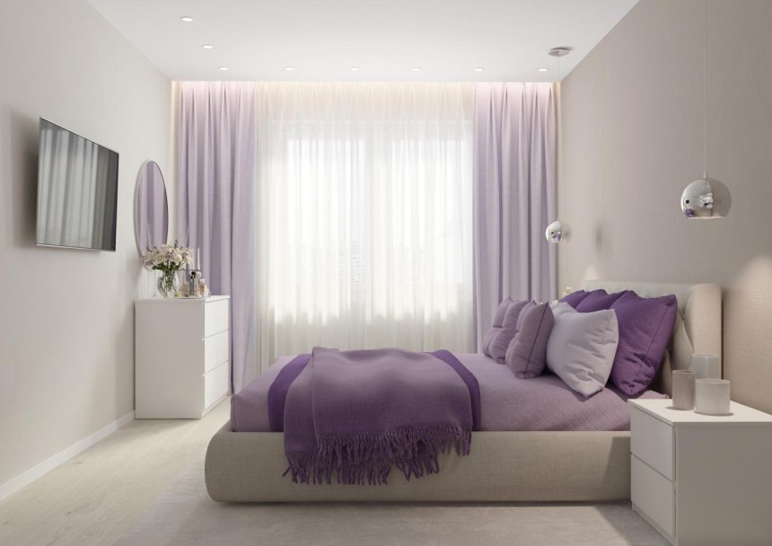 Дизайн спальни в фиолетовых тонах (42 фото)